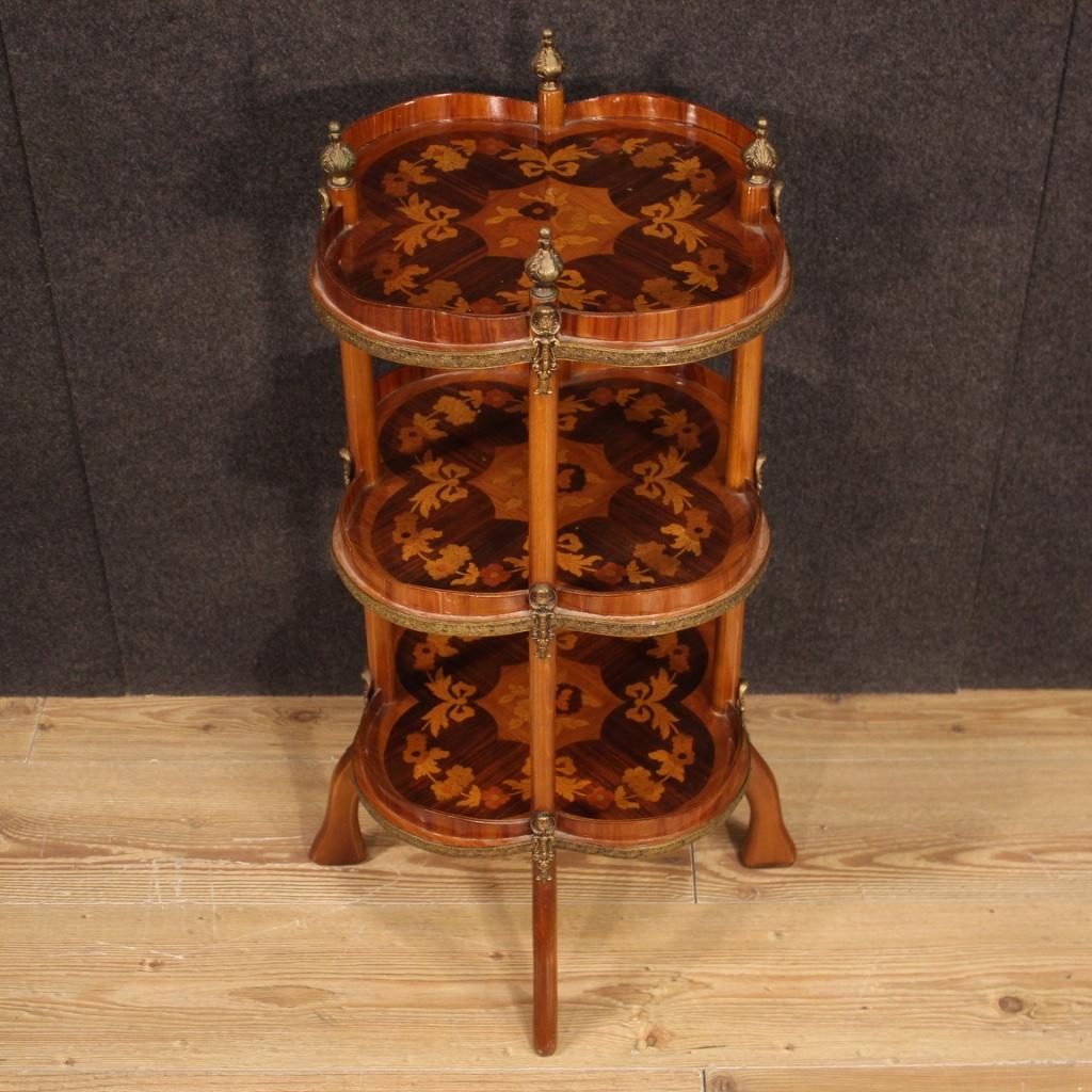 20th Century Inlaid Wood with Bronze French Side Table Etagere, 1970 6