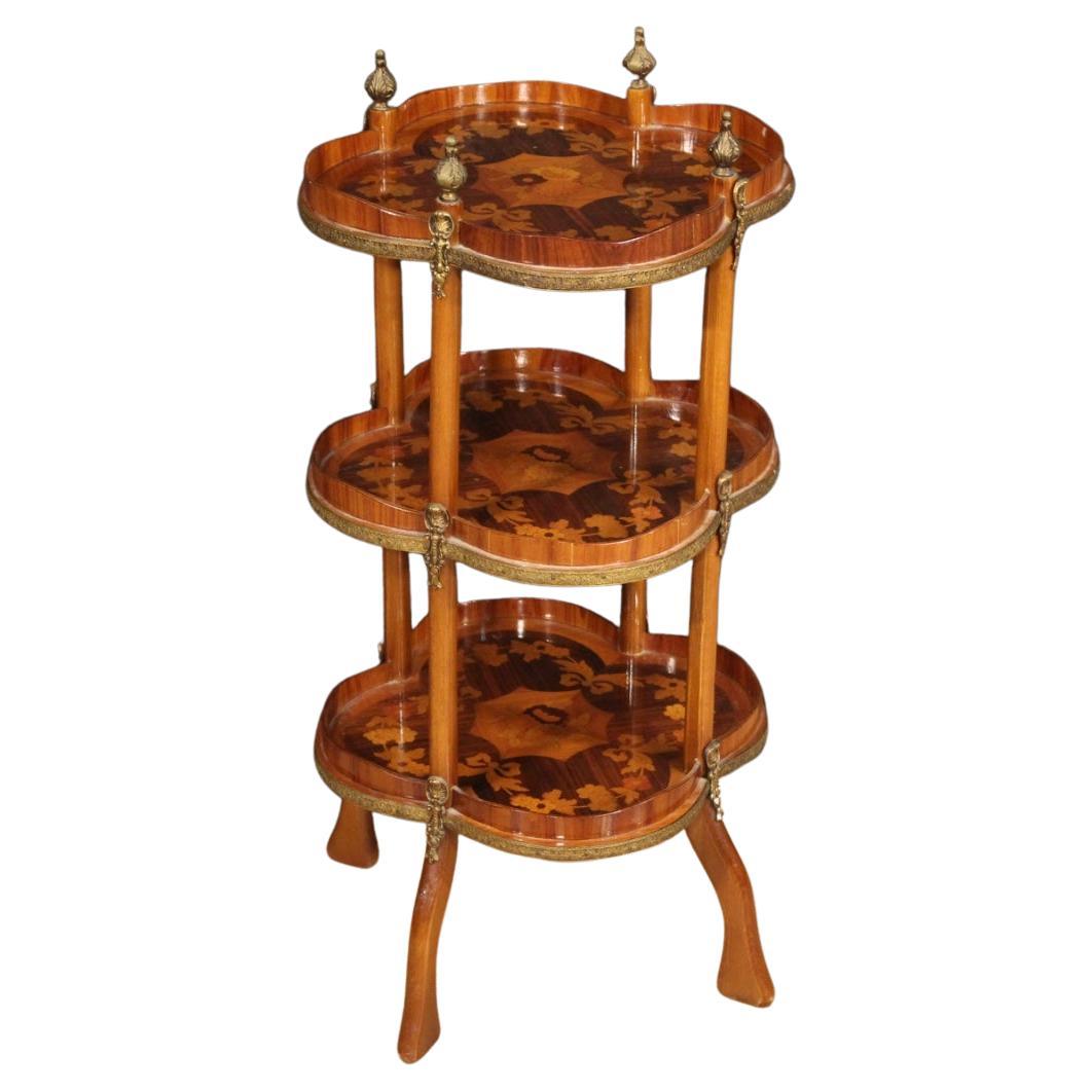 20th Century Inlaid Wood with Bronze French Side Table Etagere, 1970
