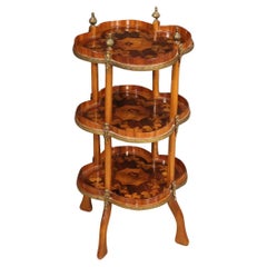 20th Century Inlaid Wood with Bronze French Side Table Etagere, 1970