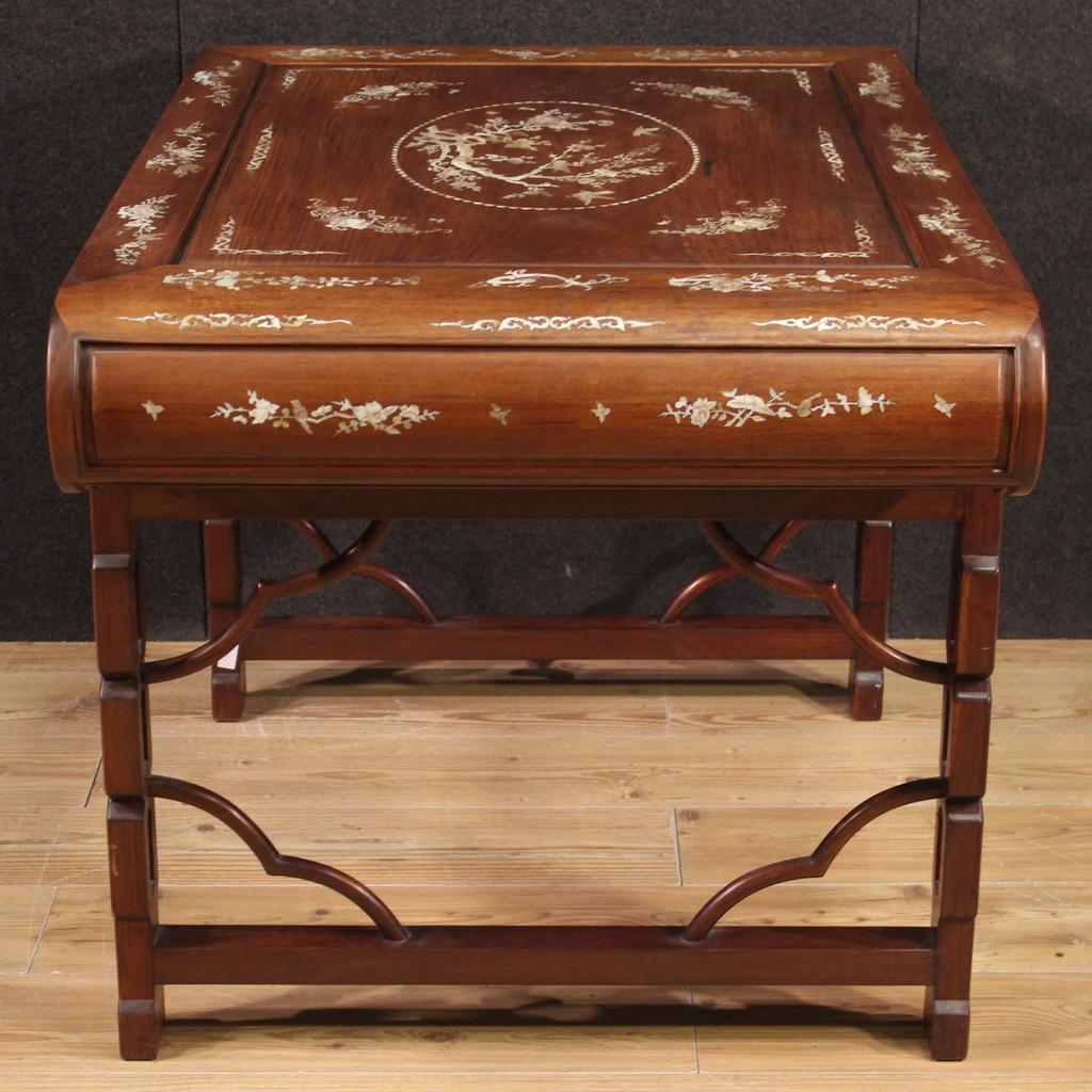 20th Century Inlaid Wood with Fake Mother of Pearl Oriental Table, 1960 For Sale 6