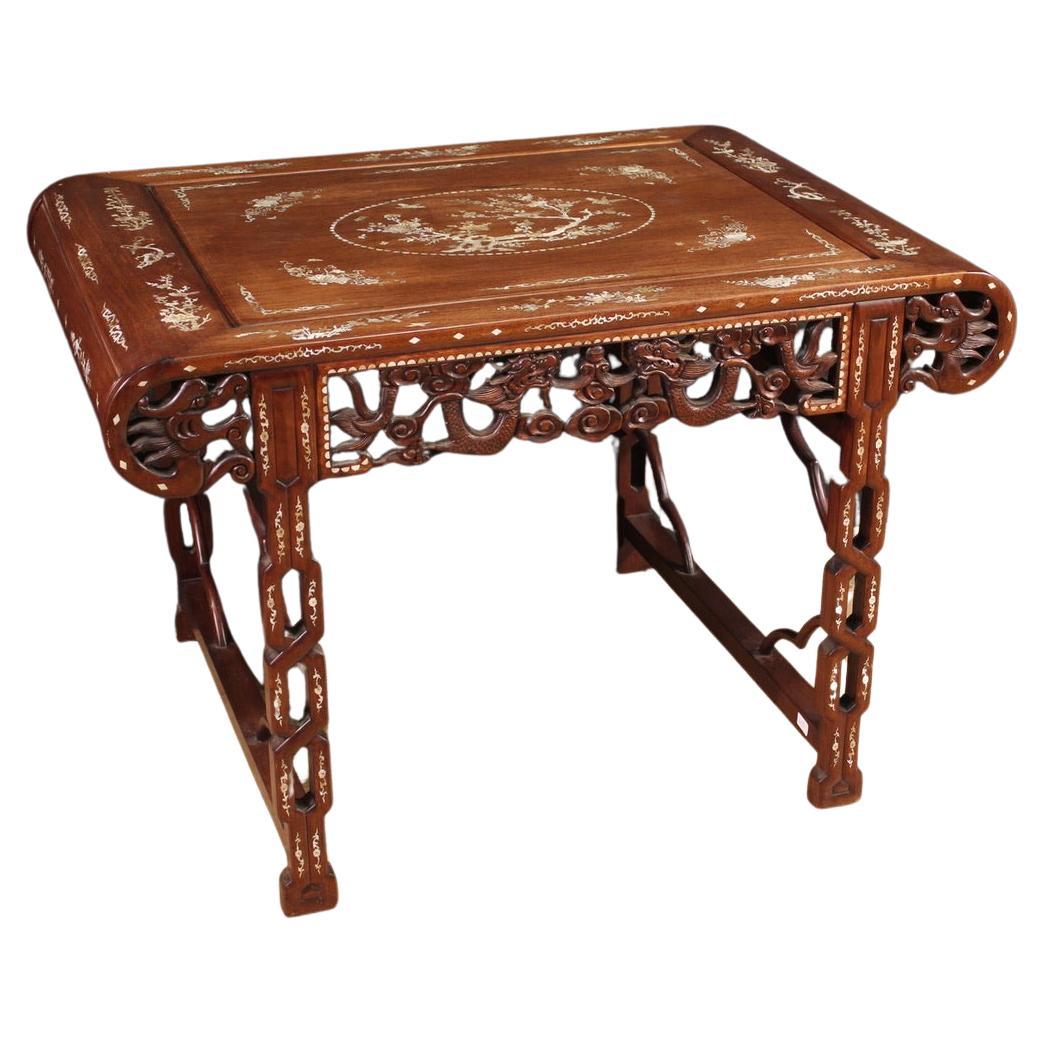 20th Century Inlaid Wood with Fake Mother of Pearl Oriental Table, 1960 For Sale