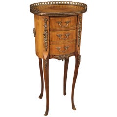 20th Century Inlaid Wood with Gold Brass and Bronze French Side Table, 1950