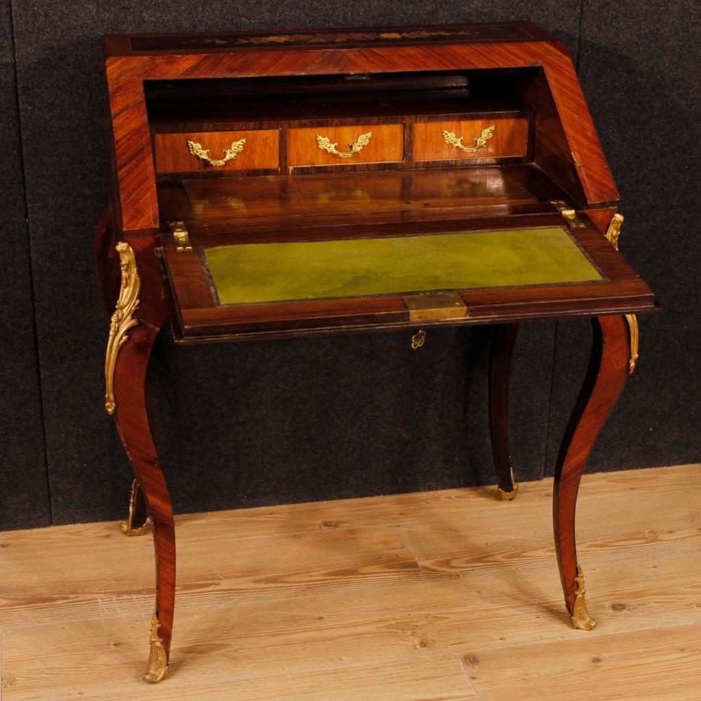 20th Century Inlaid Wood with Golden Bronzes French Bureau, 1920 2