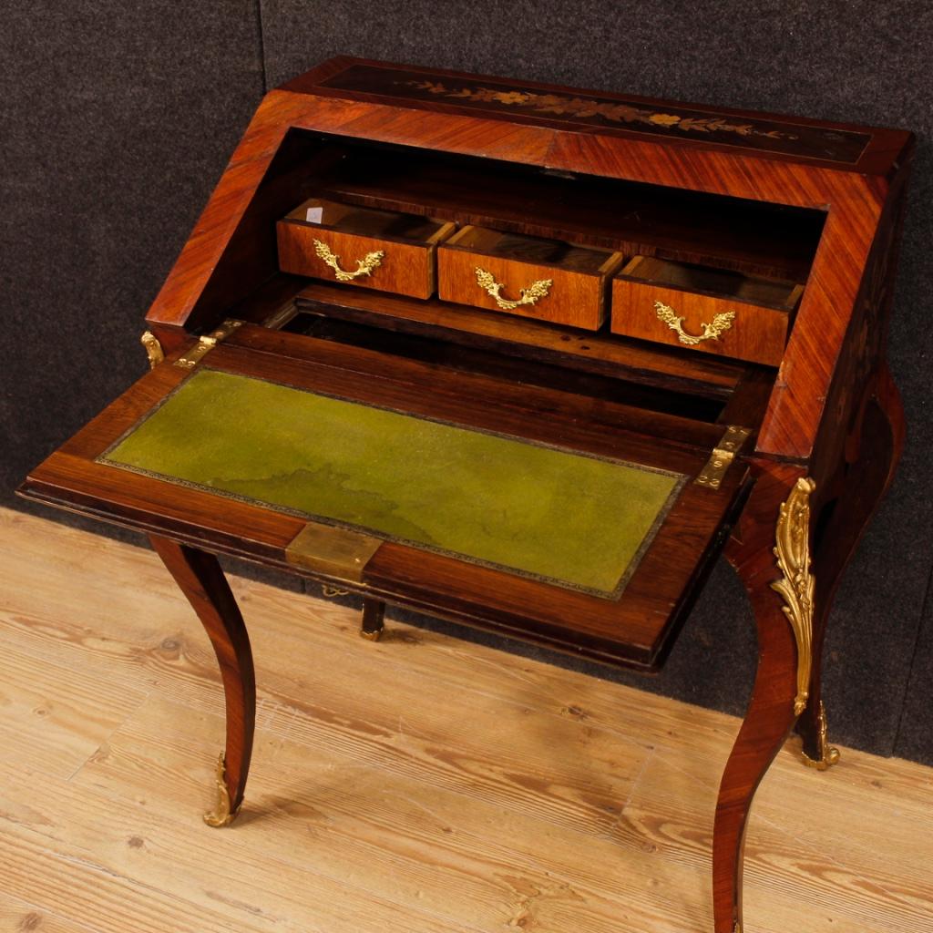 20th Century Inlaid Wood with Golden Bronzes French Bureau, 1920 3
