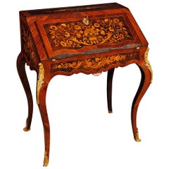 20th Century Inlaid Wood with Golden Bronzes French Bureau, 1920