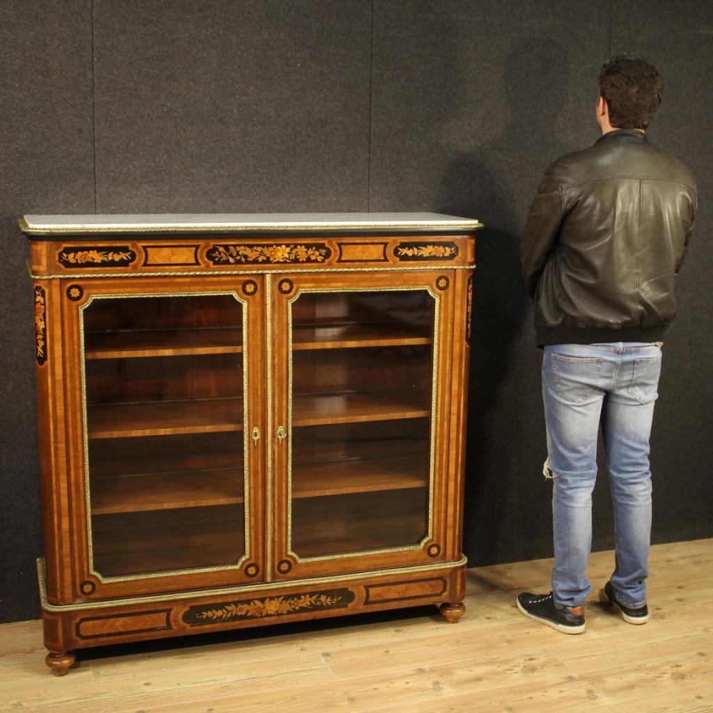 20th Century Inlaid Wood with Marble Top French Bookcase, 1920 9