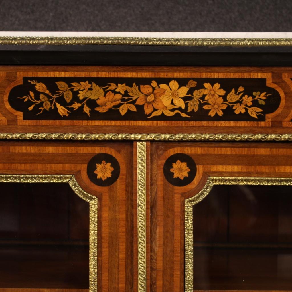 20th Century Inlaid Wood with Marble Top French Bookcase, 1920 1