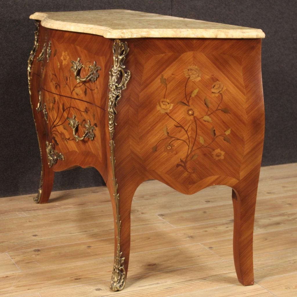 20th Century Inlaid Wood with Marble Top French Chest od Drawers, 1960 7