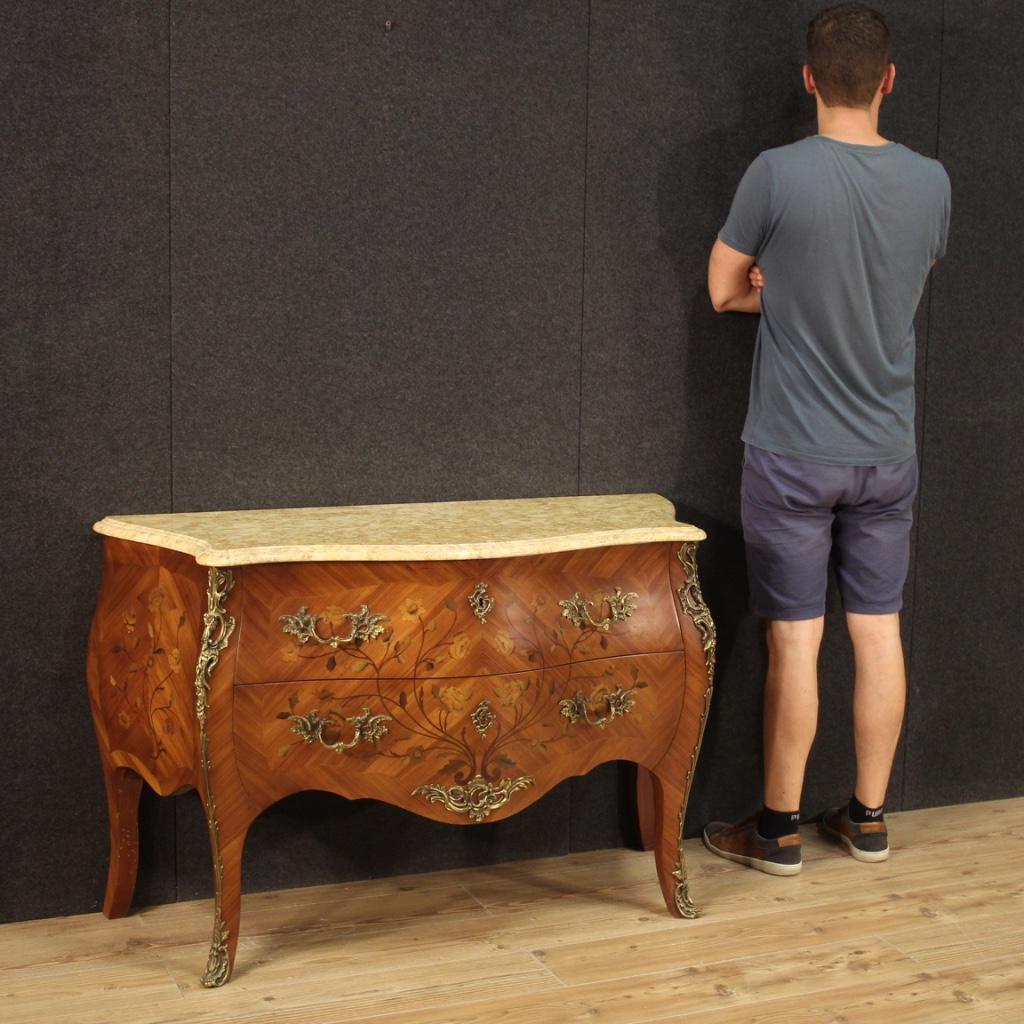 20th Century Inlaid Wood with Marble Top French Chest od Drawers, 1960 9