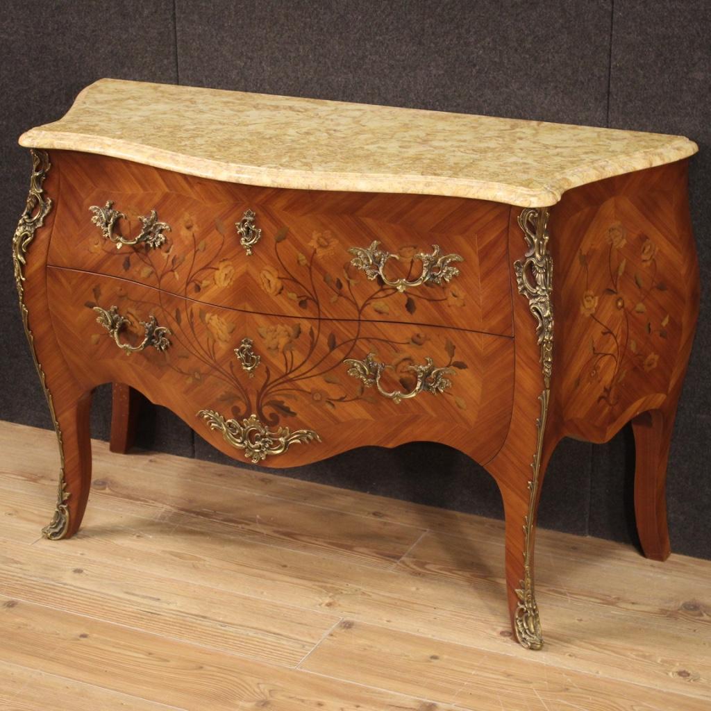 20th Century Inlaid Wood with Marble Top French Chest od Drawers, 1960 In Good Condition In Vicoforte, Piedmont