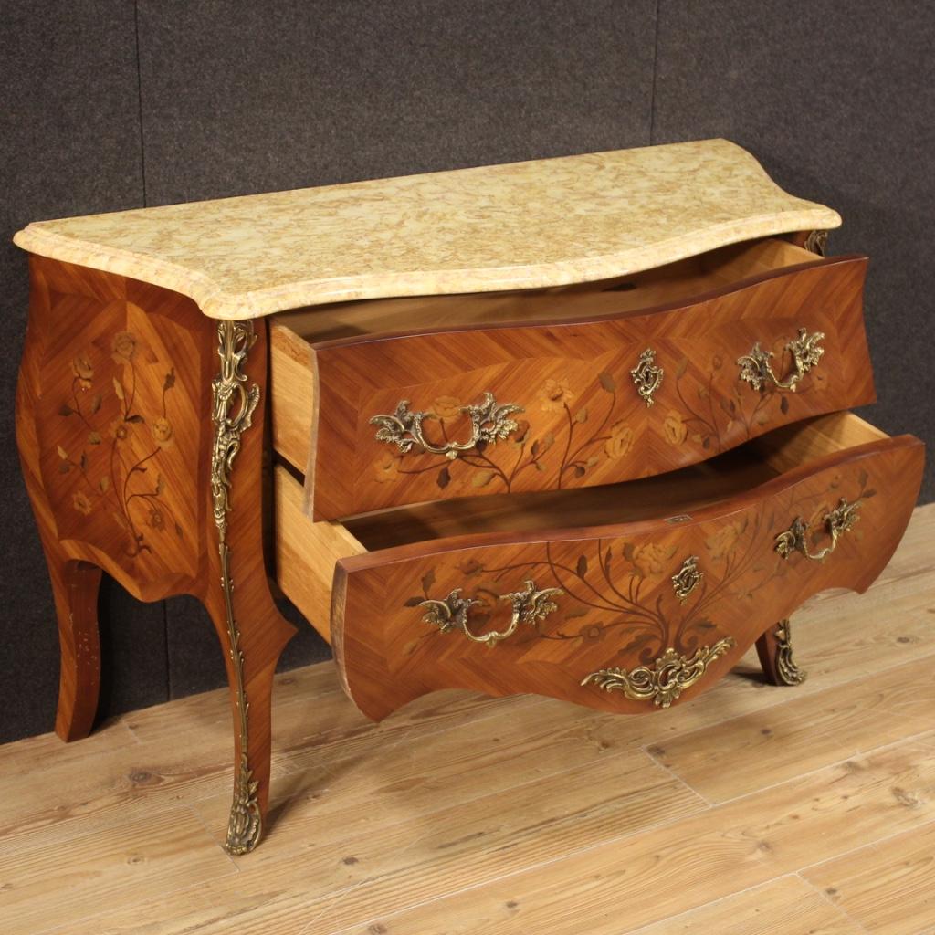 20th Century Inlaid Wood with Marble Top French Chest od Drawers, 1960 3