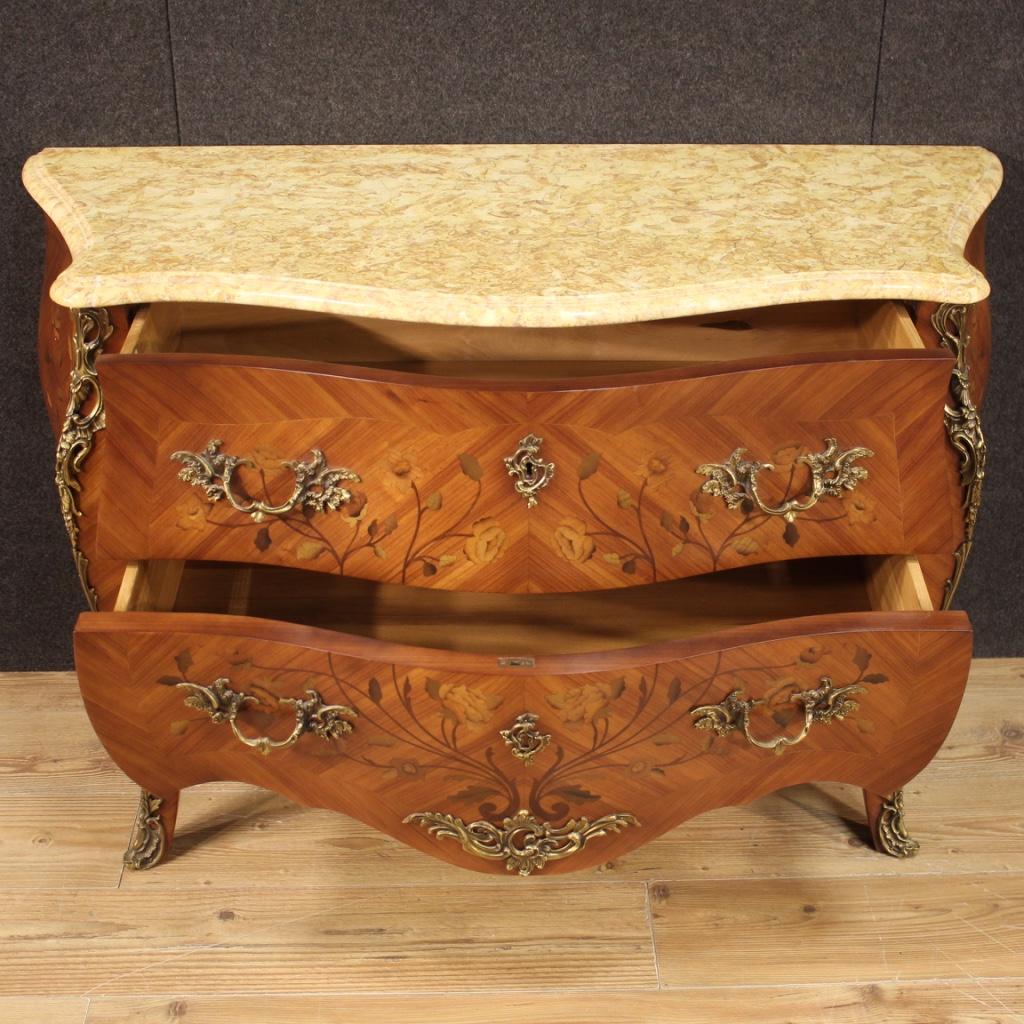 20th Century Inlaid Wood with Marble Top French Chest od Drawers, 1960 4