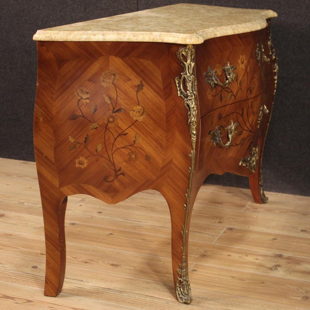 20th Century Inlaid Wood with Marble Top French Chest od Drawers, 1960 5