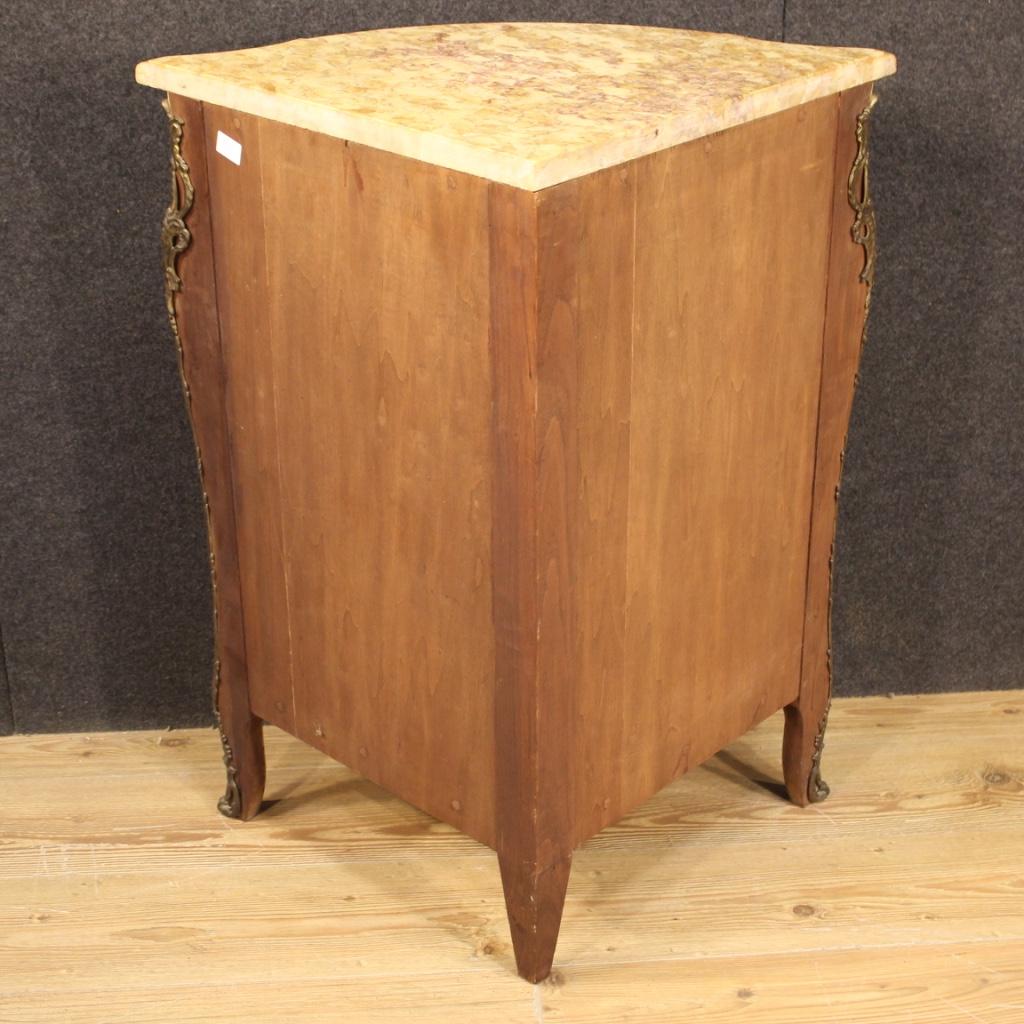 20th Century Inlaid Wood with Marble Top French Corner Cabinet, 1960 3