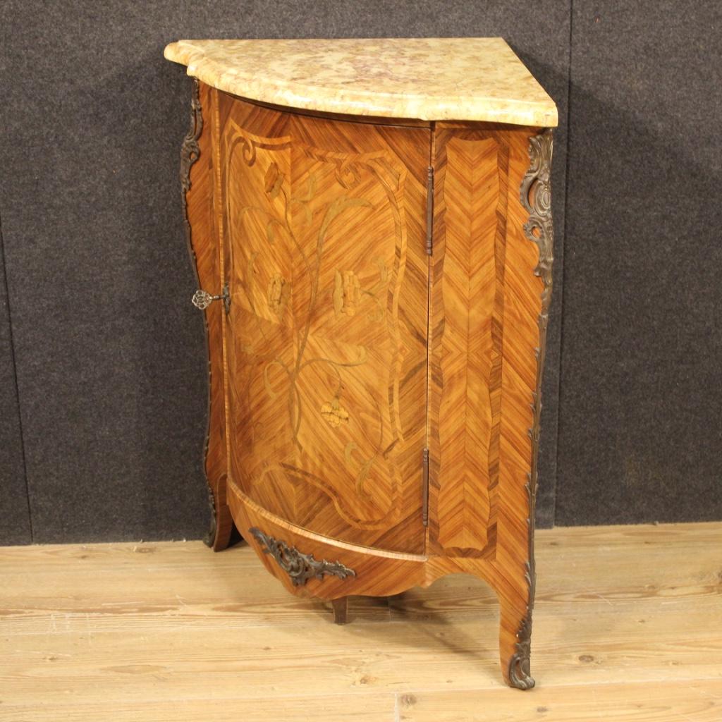 20th Century Inlaid Wood with Marble Top French Corner Cabinet, 1960 4