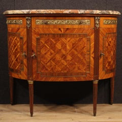 20th Century Inlaid Wood With Marble Top French Demilune Sideboard, 1950