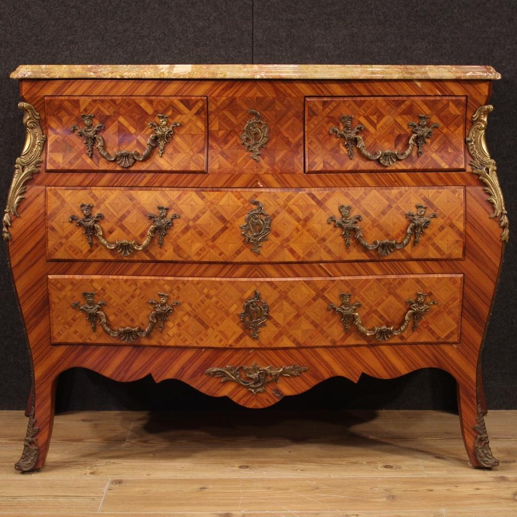 20th Century Inlaid Wood with Marble-Top French Dresser, 1960 In Good Condition In Vicoforte, Piedmont