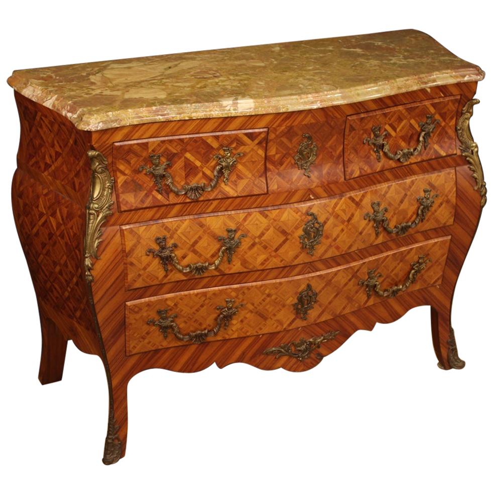 20th Century Inlaid Wood with Marble-Top French Dresser, 1960