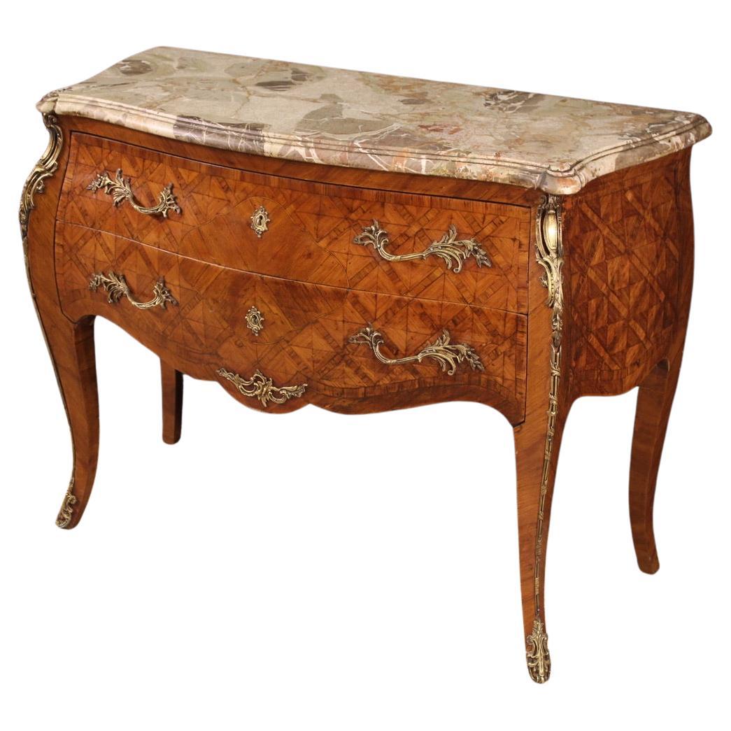 20th Century Inlaid Wood with Marble Top French Louis XV Style Dresser, 1920s