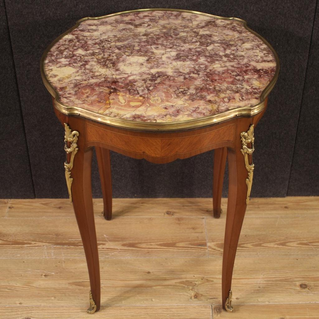 20th Century Inlaid Wood with Marble Top French Napoleon III Style Side Table For Sale 8