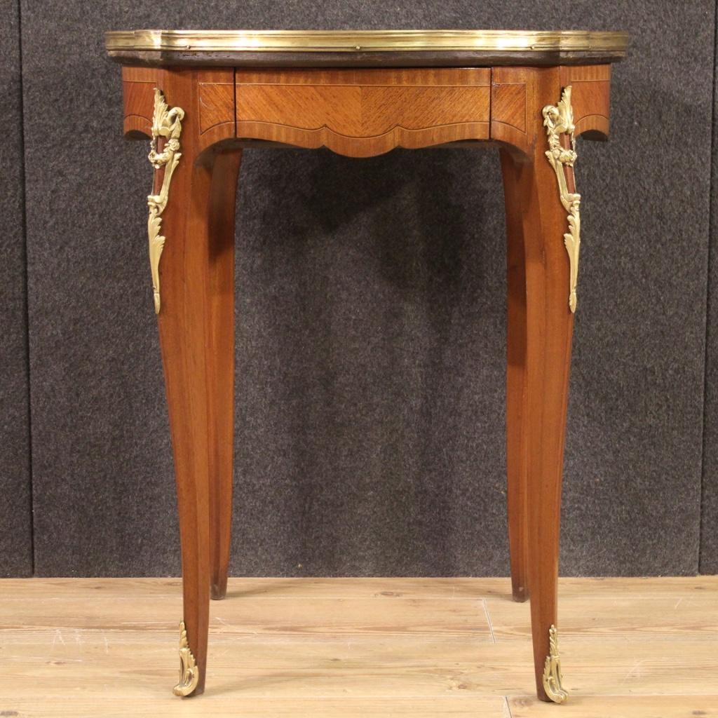 20th Century Inlaid Wood with Marble Top French Napoleon III Style Side Table In Good Condition For Sale In Vicoforte, Piedmont