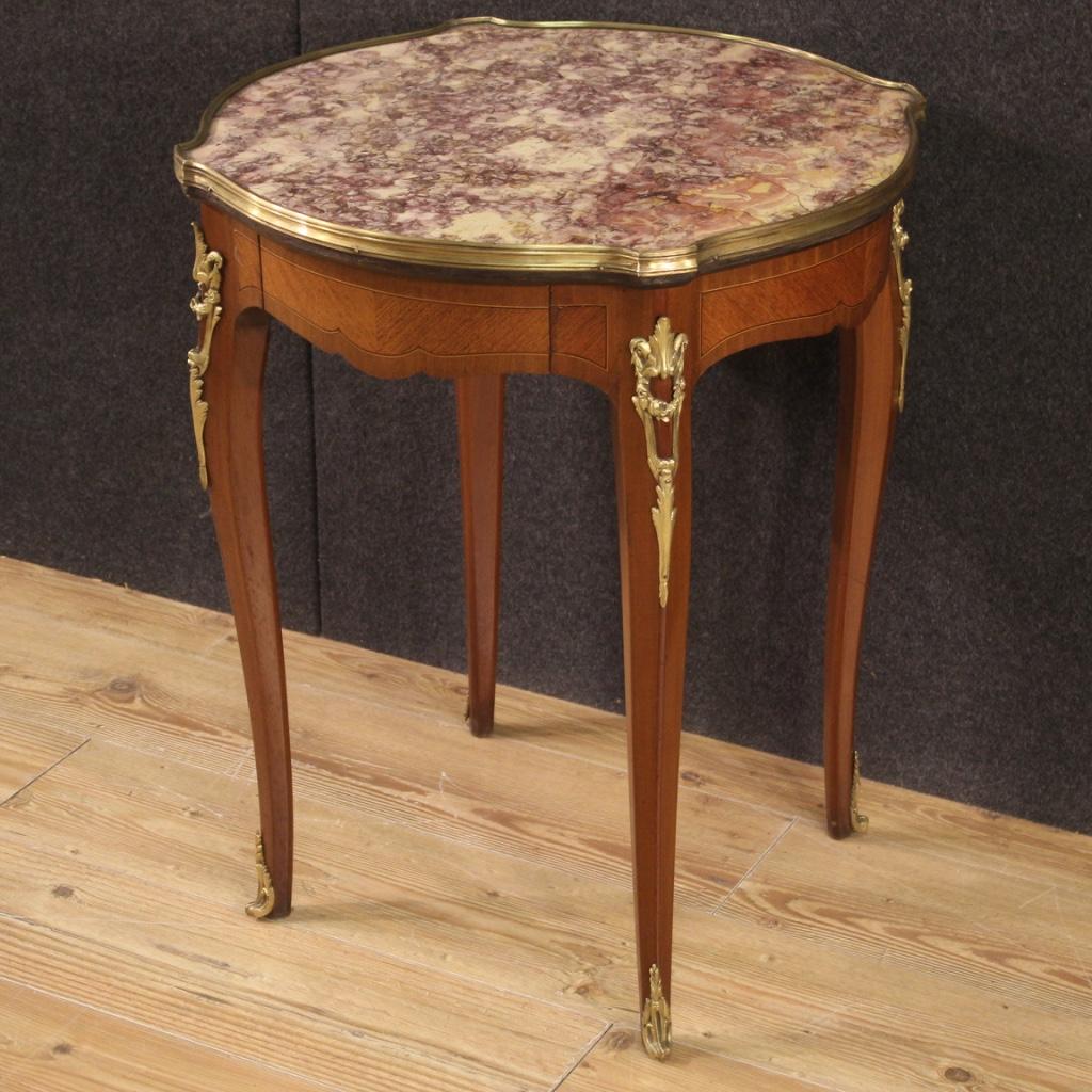 20th Century Inlaid Wood with Marble Top French Napoleon III Style Side Table 1
