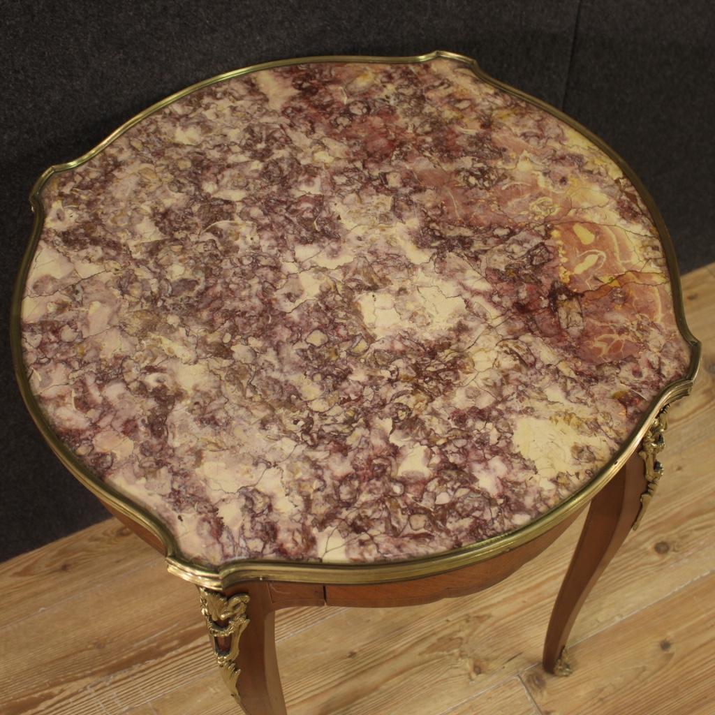 20th Century Inlaid Wood with Marble Top French Napoleon III Style Side Table For Sale 3