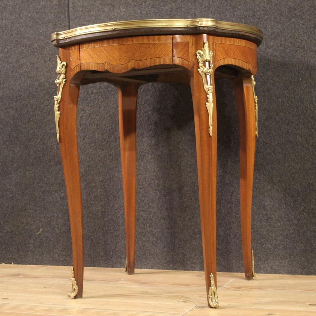 20th Century Inlaid Wood with Marble Top French Napoleon III Style Side Table For Sale 4