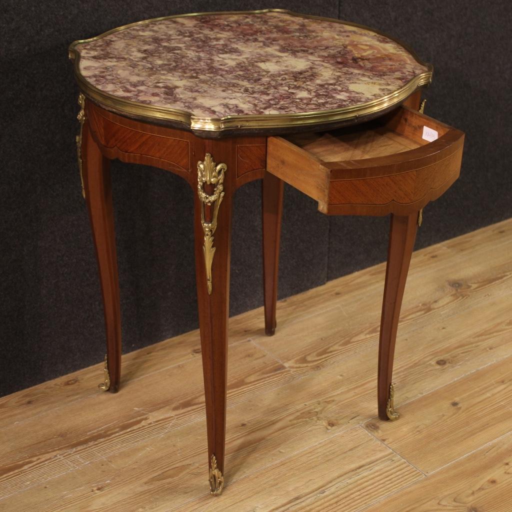 20th Century Inlaid Wood with Marble Top French Napoleon III Style Side Table 6