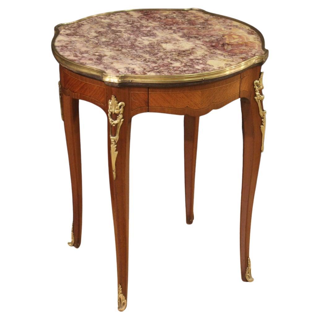 20th Century Inlaid Wood with Marble Top French Napoleon III Style Side Table For Sale