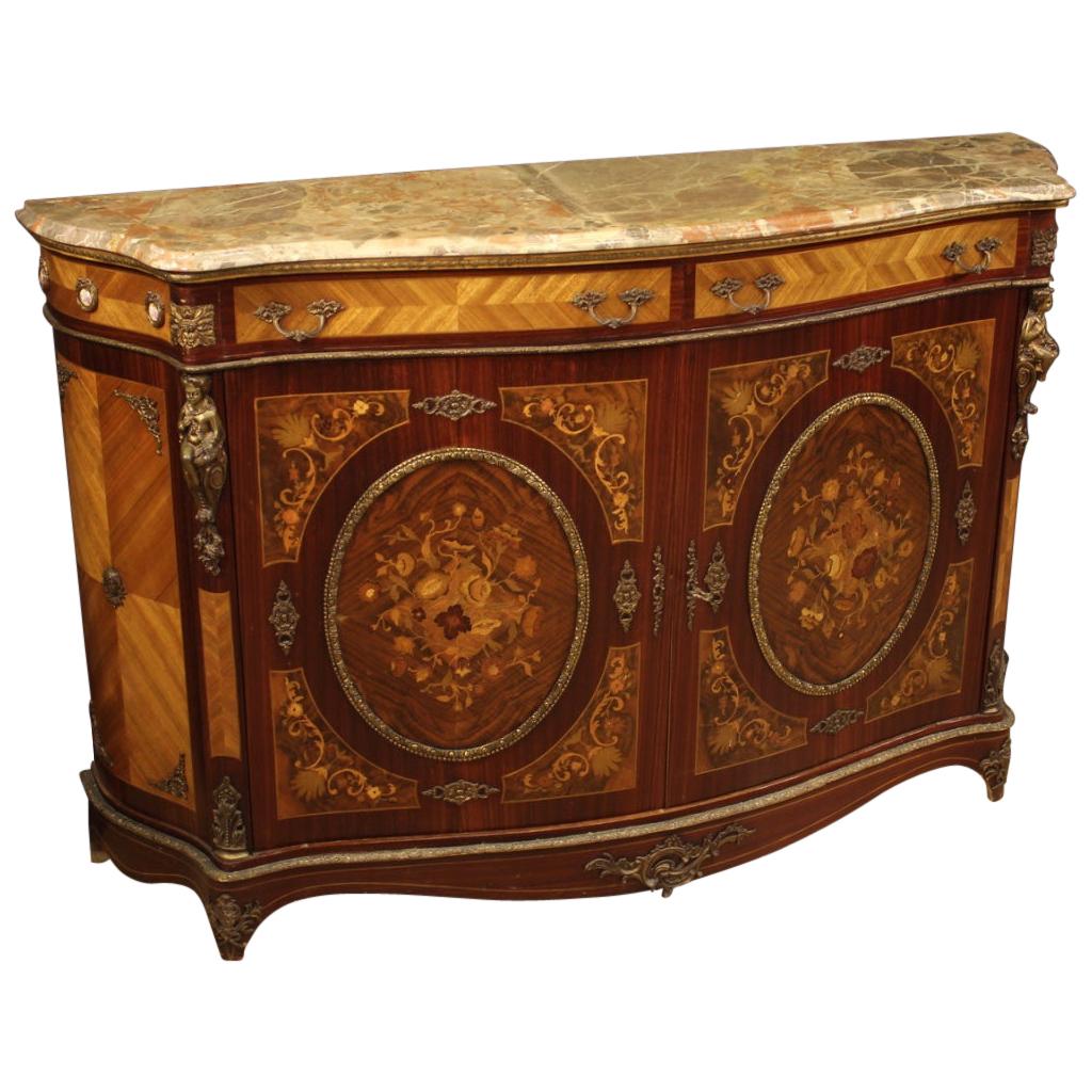20th Century Inlaid Wood with Marble-Top French Napoleon III Style Sideboard