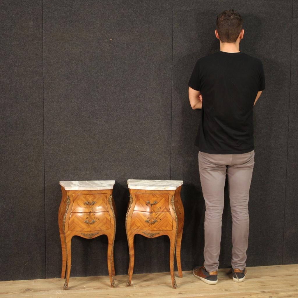 20th Century Inlaid Wood with Marble Top French Night Stands, 1960 8