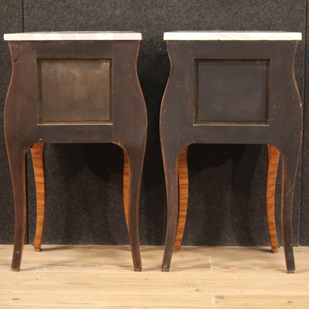 20th Century Inlaid Wood with Marble Top French Night Stands, 1960 3