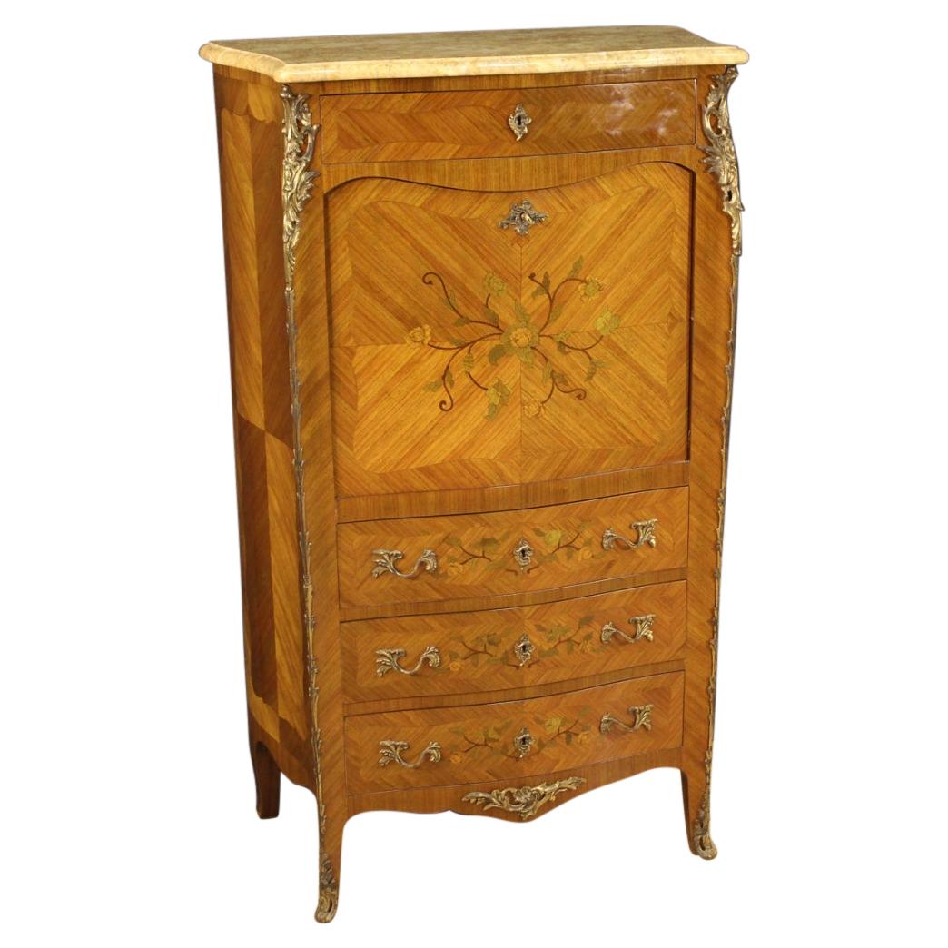 20th Century Inlaid Wood with Marble Top French Secretaire, 1970