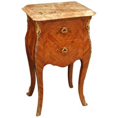20th Century Inlaid Wood with Marble-Top French Side Table, 1960 20th Century Inlaid Wood with Marble-Top French Side Table, 1960