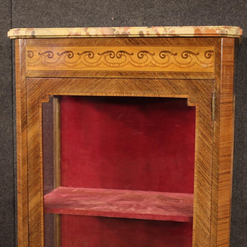 20th Century Inlaid Wood with Marble Top French Vitrine, 1930 1