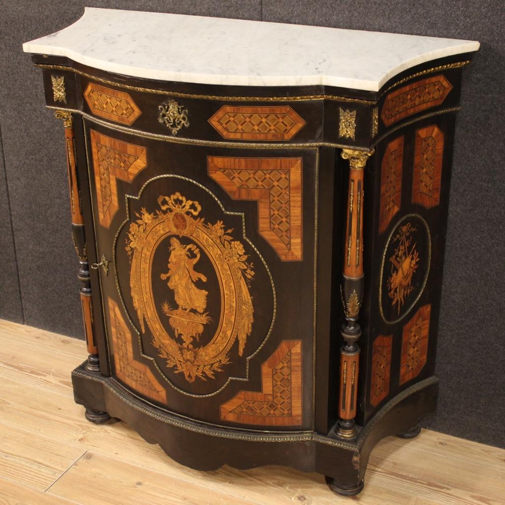 Brass 20th Century Inlaid Wood with Marble Top Italian Sideboard, 1960