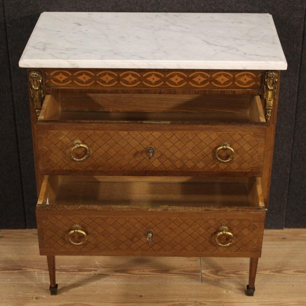 20th Century Inlaid Wood with Marble Top Louis XVI Style French Dresser, 1950 For Sale 9