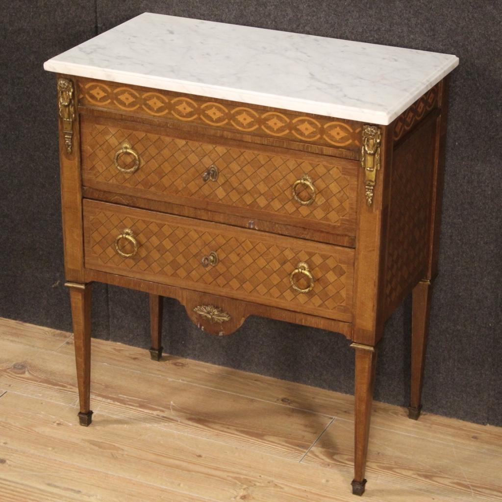 20th Century Inlaid Wood with Marble Top Louis XVI Style French Dresser, 1950 In Good Condition For Sale In Vicoforte, Piedmont
