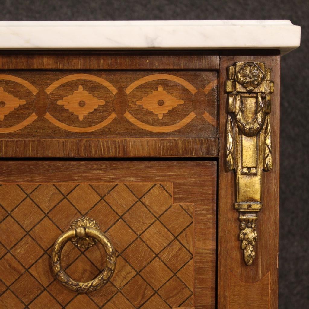 20th Century Inlaid Wood with Marble Top Louis XVI Style French Dresser, 1950 For Sale 1