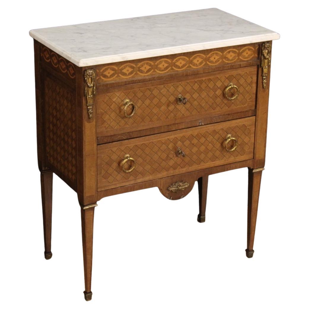 20th Century Inlaid Wood with Marble Top Louis XVI Style French Dresser, 1950 For Sale