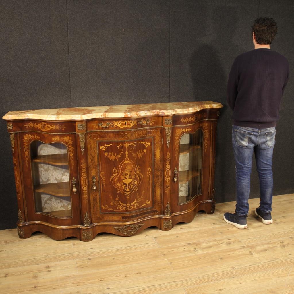 20th Century Inlaid Wood with Marble Top Napoleon III Style French Sideboard 6