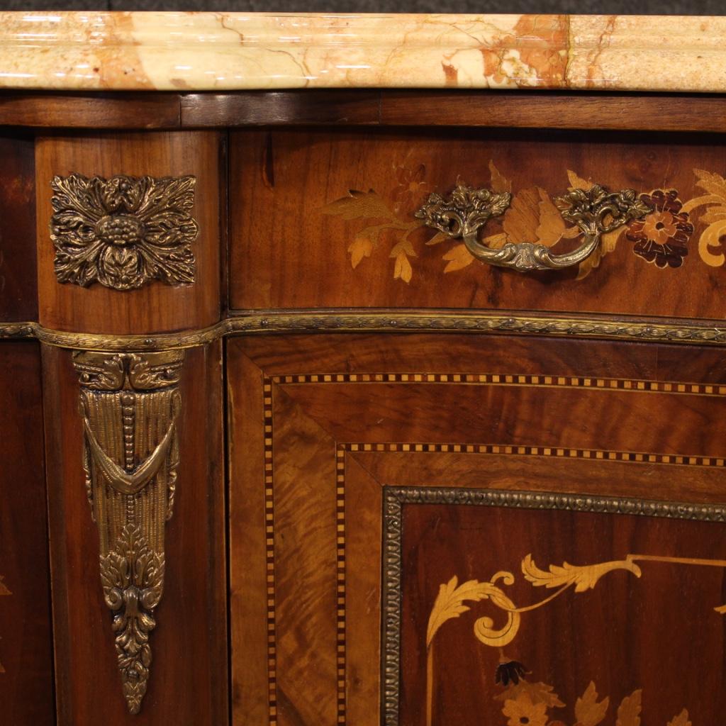 20th Century Inlaid Wood with Marble Top Napoleon III Style French Sideboard 1