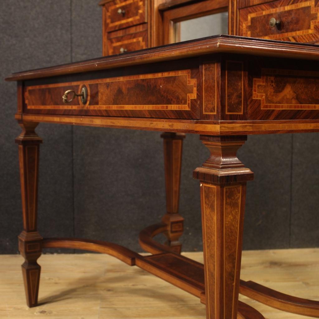 20th Century Inlaid Wood with Mirror French Writing Desk Dressing Table, 1960 7