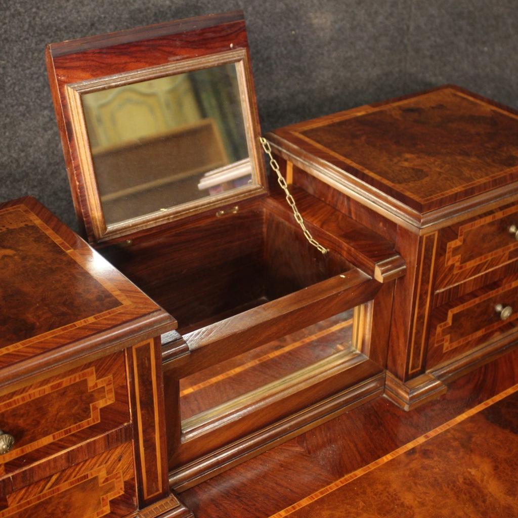 20th Century Inlaid Wood with Mirror French Writing Desk Dressing Table, 1960 In Good Condition In Vicoforte, Piedmont