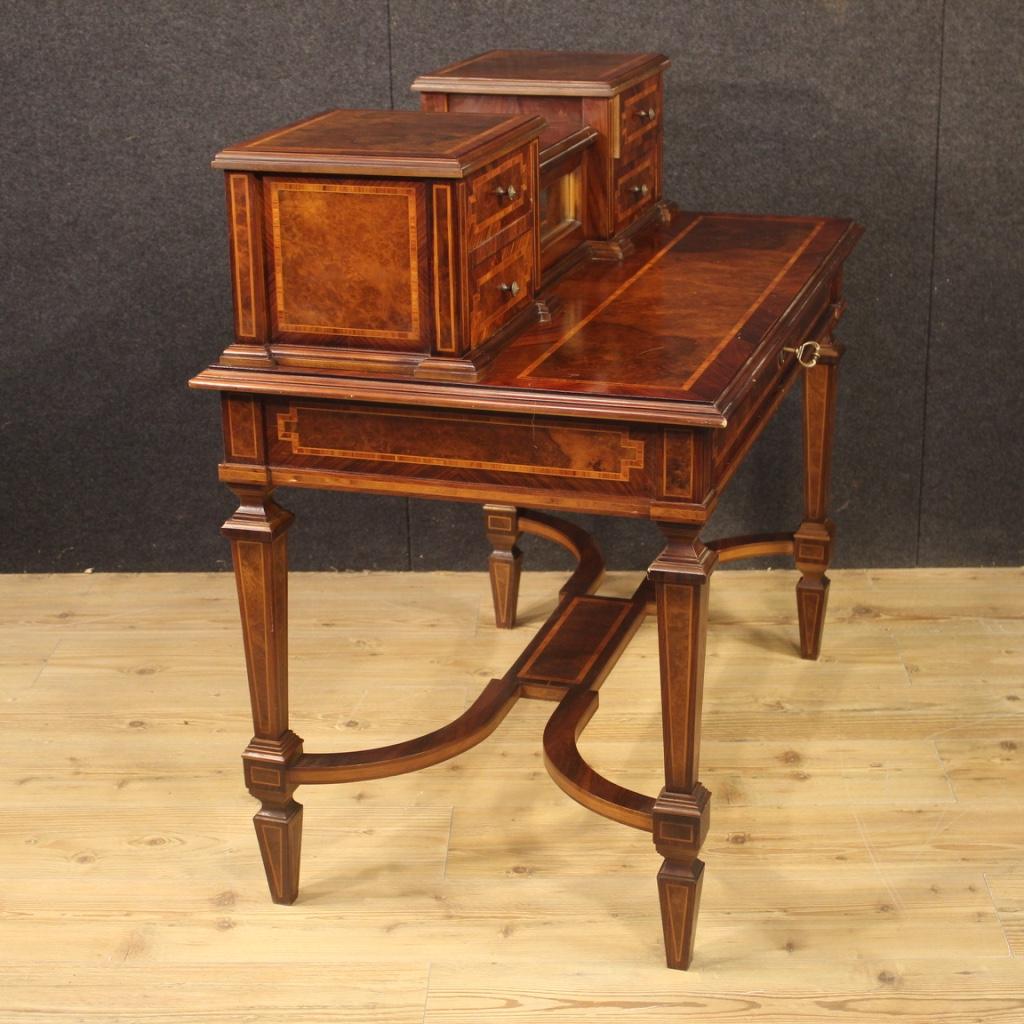 20th Century Inlaid Wood with Mirror French Writing Desk Dressing Table, 1960 1