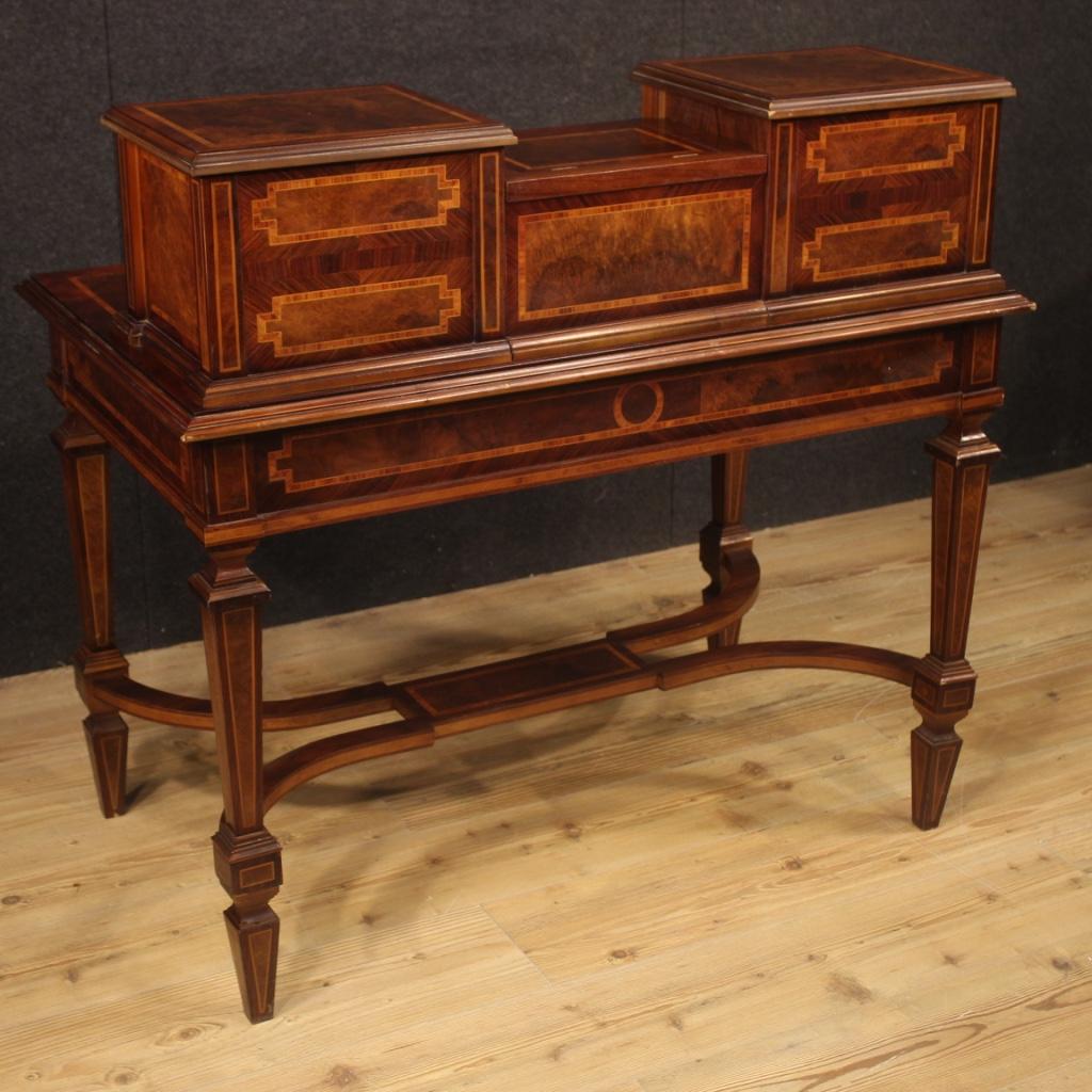 20th Century Inlaid Wood with Mirror French Writing Desk Dressing Table, 1960 4