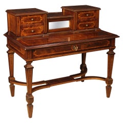 20th Century Inlaid Wood with Mirror French Writing Desk Dressing Table, 1960