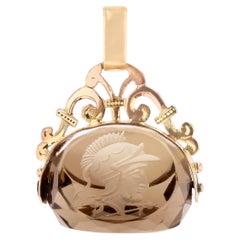 20th Century Intaglio Smoky Quartz 18 Karat Yellow Gold Swivel Pendant