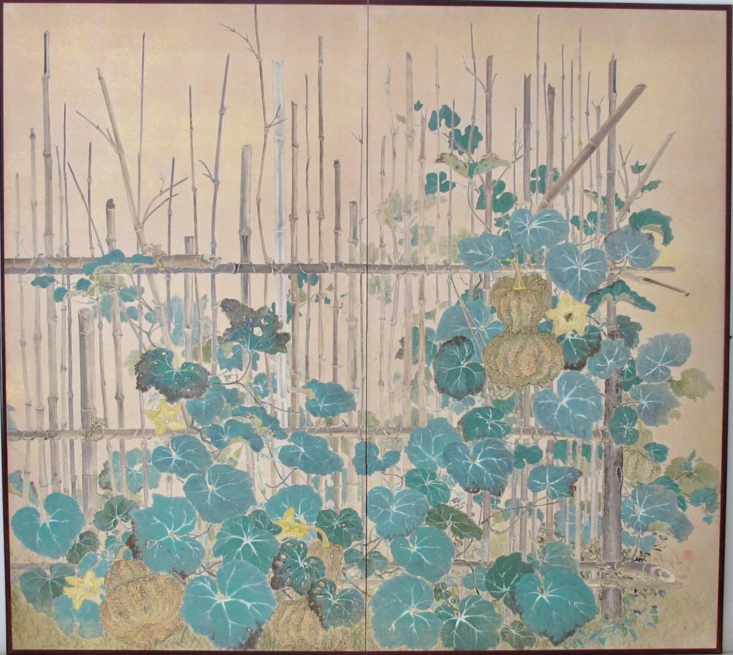 20th century Inui Baitei (1933-1998) Pair of two panel screens.
Inui Baitei was pupil of Imao Keinen.